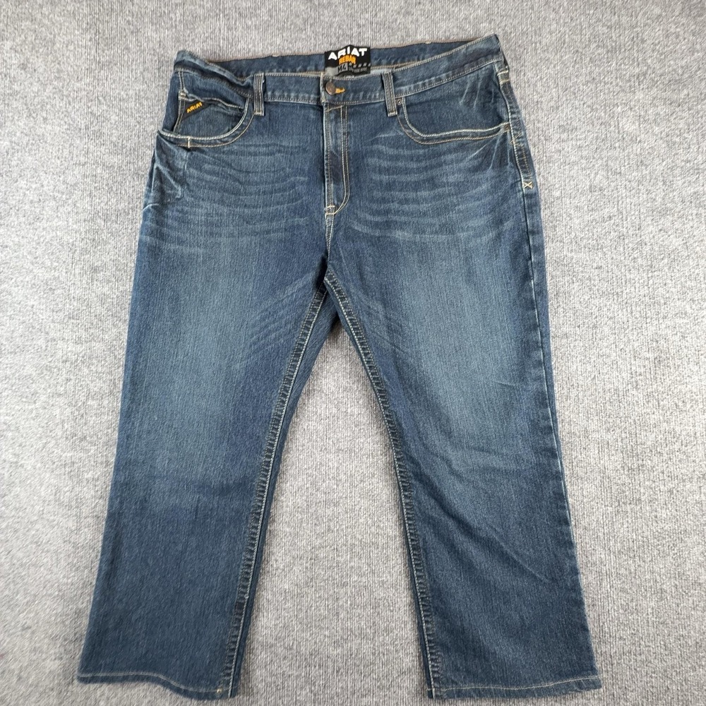 Ariat Rebar M4 Jeans Mens 42x30 Medium Wash Blue Relaxed Bootcut Stretch Denim